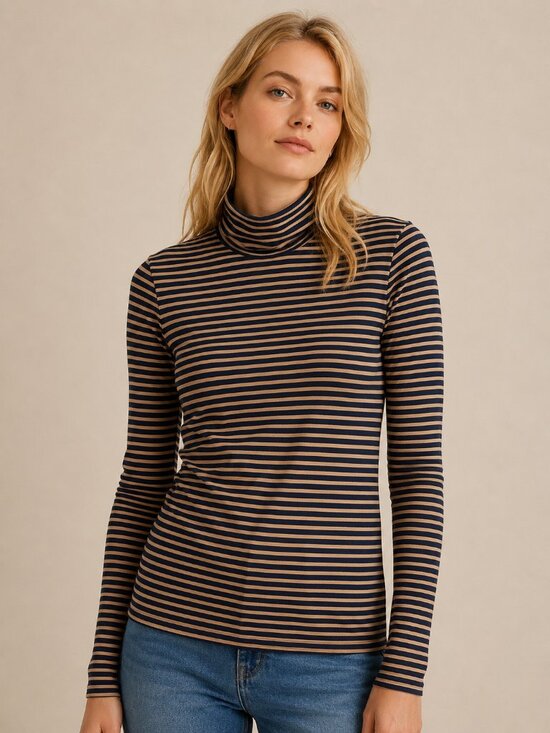J. Crew Tops - 2/$30 J. Crew Tissue Turtleneck T-shirt in Navy Camel Stripe Small #A3034